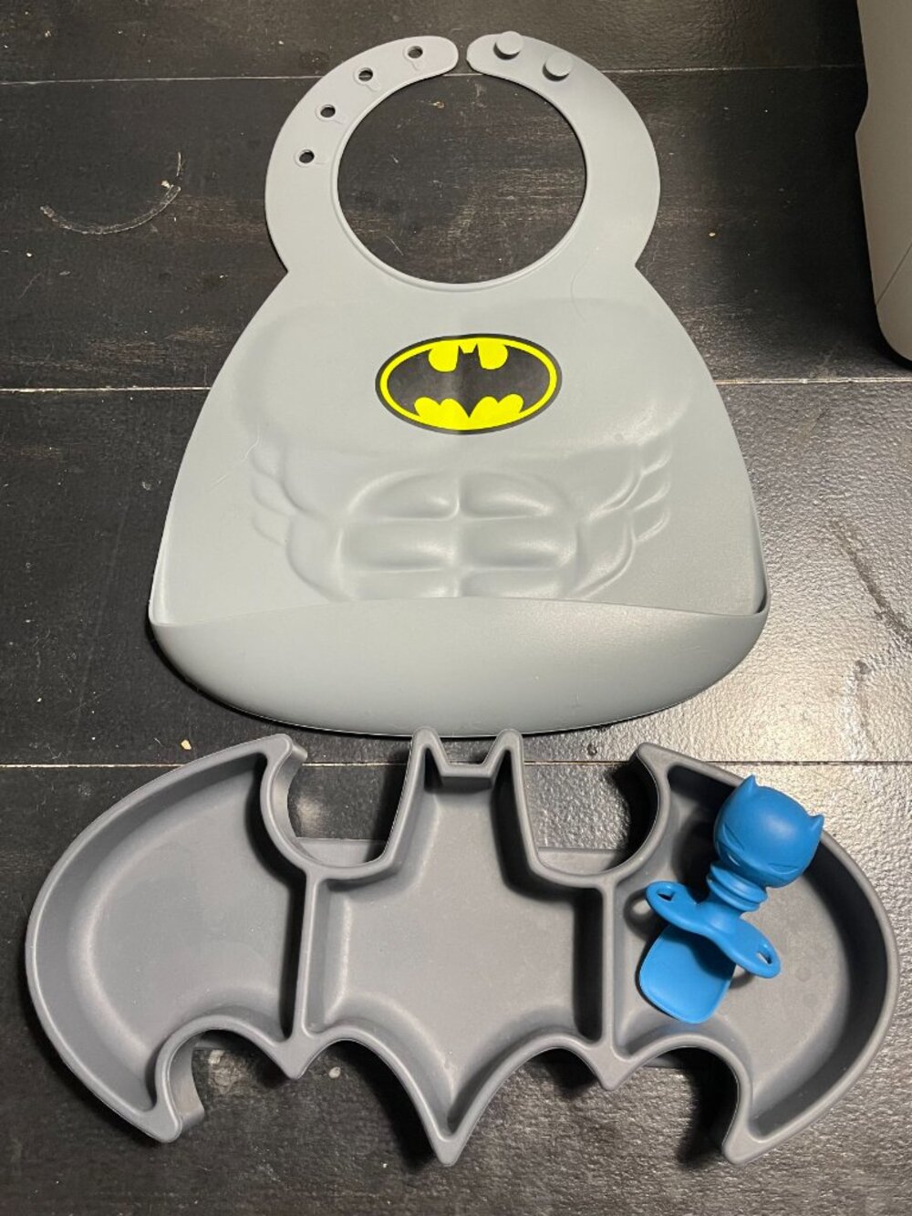Batman Bumkins Feeding Set • Silicone Tray, Bib & Spoon • Toddler Mealtime Set